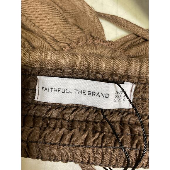 Faithfull The Brand 'Cyprus' Brown Halterneck Linen Top Size S - Picture 4 of 5